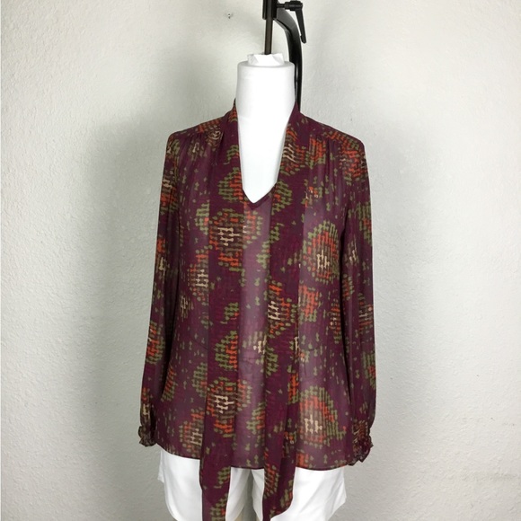 Nine West Womens Blouse Size M Geometric Print Multicolor Long Sleeve Vi… - Picture 3 of 13